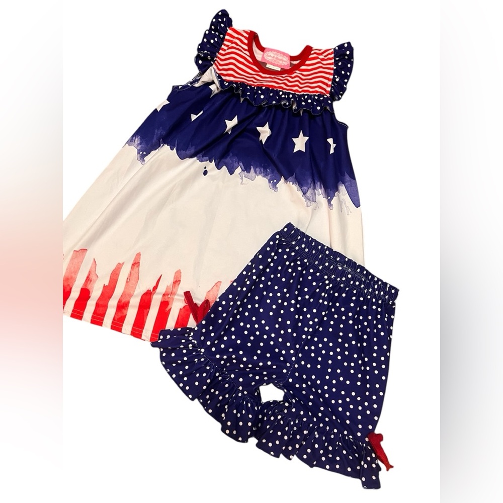 Peek-A-Bootique Girls Navy, Red & White Star-Striped Matching Set